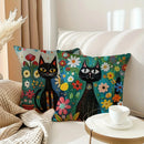 Colorful Cats & Flowers Pillow Covers by Ljojo - Sofa, Bedroom, Car Pillow Cover