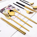 Ljojo 36pc White Gold Stainless Steel Dinnerware Set Flatware Cutlery Kit