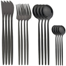 Ljojo 16-Piece Stainless Steel Black Gold Cutlery Set Silverware Dinnerware Flatware