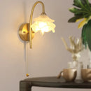 Ljojo LED Glass Wall Sconce with Pull Chain Switch for Modern Luxury Bedroom Lighting