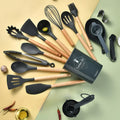 Ljojo 34-Piece Silicone Utensils Set with Wooden Handles
