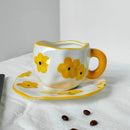 Ljojo 10oz Korean Style Ceramic Coffee Mug with Saucer Hand Painted Tea Cup Set