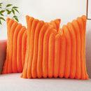 Ljojo 16x16 Faux Fur Striped Pillow Covers 2pcs - Soft Plush Velvet Back
