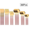Ljojo 36pc Black Gold Stainless Steel Cutlery Set - Western Tableware Flatware