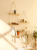 Ljojo™ 3-Tier Macrame Floating Shelves with Beads, Boho Home Decor Storage Rack