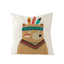 Ljojo Lovely Animals Linen Cushion Cover - Cute Bear Fox Deer Print