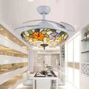 Ljojo Tiffany Invisible LED Ceiling Fan Lamp Modern Quiet Motor Pendant Fan with Remote