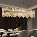 Ljojo Gold Rectangle Crystal Chandelier for Dining Room | Modern Kitchen Island Ceiling Light