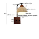 Ljojo LED Wall Lights Bedroom Yellow Travertine White Glass Wabi Sabi Wood Bedside Lamp