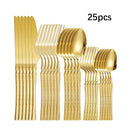 Ljojo 30-Piece Stainless Steel Tableware Set with Golden Waist Design