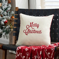 Ljojo Merry Christmas Letter Embroidery Canvas Red Throw Pillow Cover
