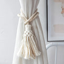 Wooden Bead Curtain Tiebacks by Ljojo™ - Boho Macrame Holdbacks with Cotton Rope