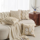 Cream Woven Tufted Pillowcase with Beige Tassel Embroidery by Ljojo
