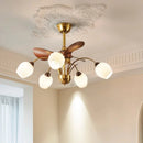 Ljojo Mid-Century Style Wooden Glass Ceiling Fan Chandelier with Remote Control