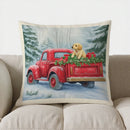Christmas Red Truck Puppy Decor Pillow Cover for Sofa, Bedroom, Car - Ljojo