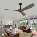 Ljojo 52/60/70in Retro Wooden Ceiling Fan, Remote Control, Black, Smart Inverter, No LED