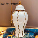 Ljojo™ Gold Plaid Ceramic General Jar with Lid - Home Decor Vase & Storage Jar