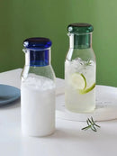 Ljojo 27oz Glass Bedside Water Carafe and Cup Set in Blue Yellow Teal Grey