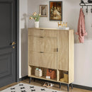 Ljojo™ Fluted Shoe Cabinet with 2 Flip Drawers, Beige Slim Shoe Storage