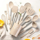 Ljojo 15Pcs Silicone Kitchen Utensil Set with Stainless Steel Handle & Storage Bucket