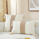 Ljojo Linen Stripe Diamond Woven Cushion Cover with Tassels, 45x45cm