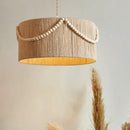 Boho Wood Bead Fringe Pendant Lampshade for Bedroom Dining Room by Ljojo