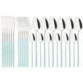 Ljojo 24-Piece Stainless Steel Dinnerware Set White Silver Flatware Tableware Kit
