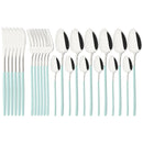 Ljojo 24-Piece Stainless Steel Dinnerware Set White Silver Flatware Tableware Kit