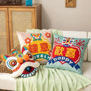 Ljojo 3D Lion Embroidery Velvet Tufted Cushion Pillow for Sofa, Home Decor