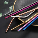 Ljojo Metal Drinking Straws Set - Eco-friendly Stainless Steel, 6pcs Bent Reusable Straw Kit