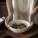 Ljojo Matte Ceramic Two Ear Bowl for Soup, Noodles, Salad - Light Food Bowl