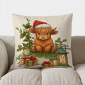 Festive Highland Cow Christmas Pillow Cover for Sofa, Bedroom, Car - Ljojo