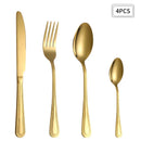 Ljojo 24pc Gold Stainless Steel Cutlery Set - Retro Style for Kitchen & Restaurant