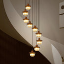 French Retro Staircase Chandelier Solid Wood and Glass for Luxe Staircase Decor by Ljojo