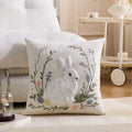 Embroidered Floral Rabbit Pillow Cover Ljojo 18x18inch White Pink Green
