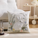 Embroidered Floral Rabbit Pillow Cover Ljojo 18x18inch White Pink Green