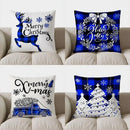 Blue Plaid Reindeer Merry Christmas Pillow Cover for Sofa Bedroom Car - Ljojo