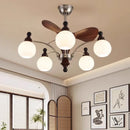 Ljojo Mid-Century Style Wooden Glass Ceiling Fan Chandelier with Remote Control