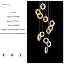 Ljojo Modern Gold Lustre Ring Acrylic Attic Chandelier for Stair & Dining Room