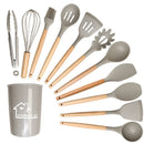 Ljojo 12PCS Silicone Kitchen Utensils Set with Wooden Handle - Non-Stick Cookware & Egg Beaters