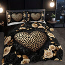 Ljojo Leopard Heart Rose Bedding Set: Luxury Romantic Style Bedroom Decor
