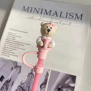 Bear Silicone Straw Cover Tops for 7-8mm Straws by Ljojo - Pink Cute Drinking Decor