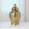 Ljojo™ Silvery Ceramic Hollow Out Storage Jar - Room Decor Bud Vase