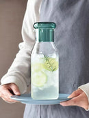 Ljojo 27oz Glass Bedside Water Carafe and Cup Set in Blue Yellow Teal Grey