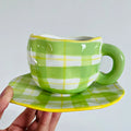 Ljojo 10oz Korean Style Ceramic Coffee Mug with Saucer Hand Painted Tea Cup Set