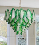 Large Green Petal Glass Chandelier Pendant Light Fixture for Living Room by Ljojo