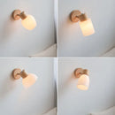 Ljojo LED Wall Light Fixture Wood Canopy White Glass Nordic Modern Plug In Sconce