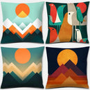 Geometric Mountains & Colorful Birds Pillow Covers by Ljojo
