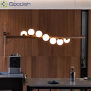 Medieval Bauhaus Wooden Strip Bubble Glass LED Pendant Light Chandelier by Ljojo