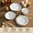 Ljojo 32 Piece Relief White Stoneware Dinnerware Set with Plates and Bowls